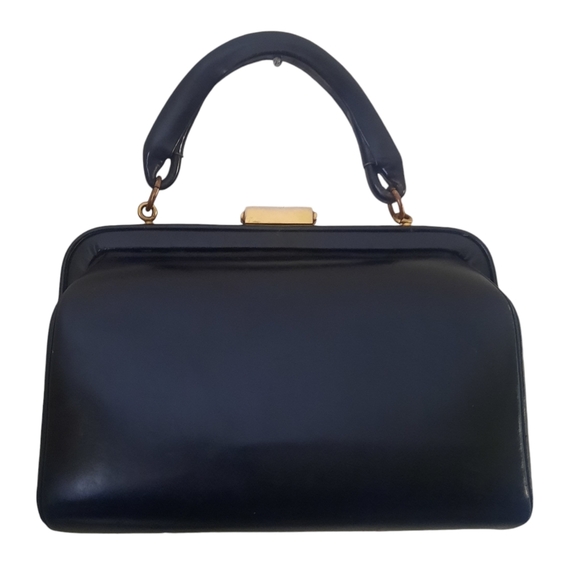 ROBERTA DI CAMERINO Vintage Leather Bagonghi Bag w/ Velvet Trim Black/Grey - Picture 4 of 13